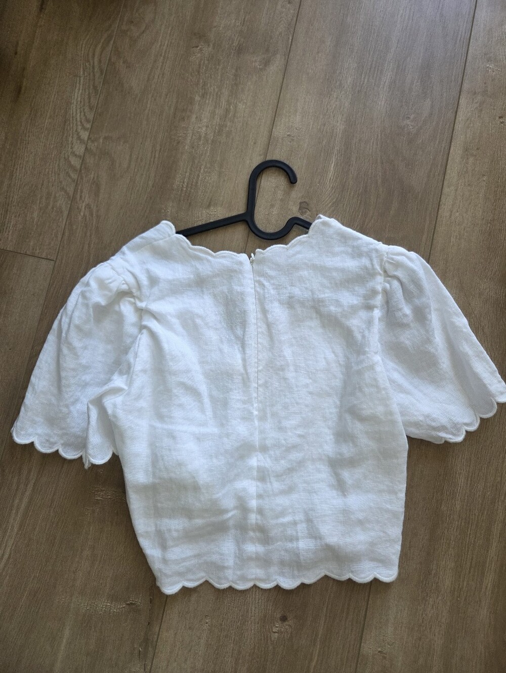Farm Rio White Linen Cropped Puff Sleeve Top  Size S - Picture 3 of 3